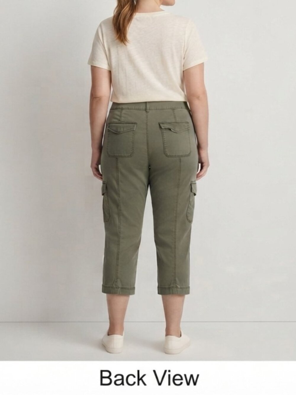 Time and Tru Green Cargo Capri Pants Olive Utility Cropped Pants Women's Size 16 - Picture 13 of 14
